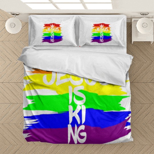 Queer Jesus is King Cross Crown Rainbow Colors Bedding Sets