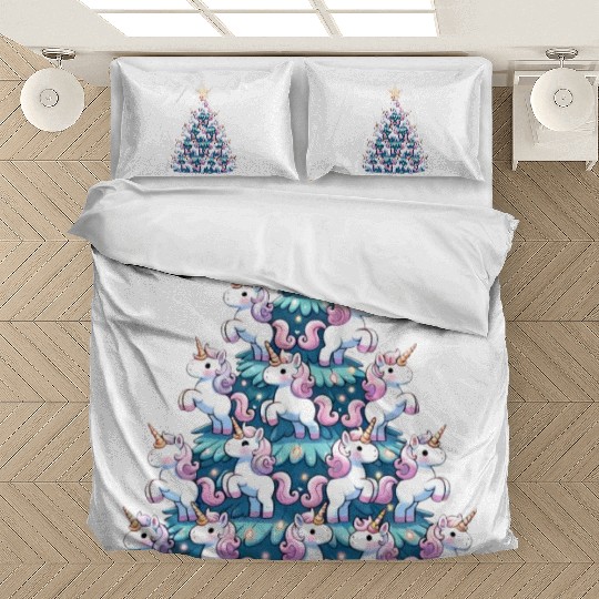 Unicorn Christmas Tree Design Bedding Sets