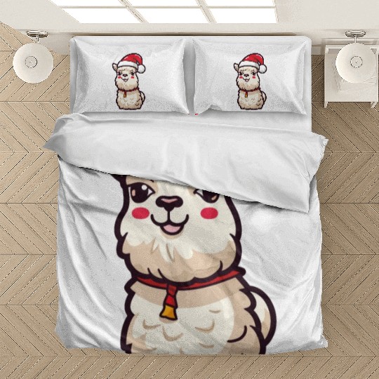 CUte Llama Wearing Santa Hat Bedding Sets