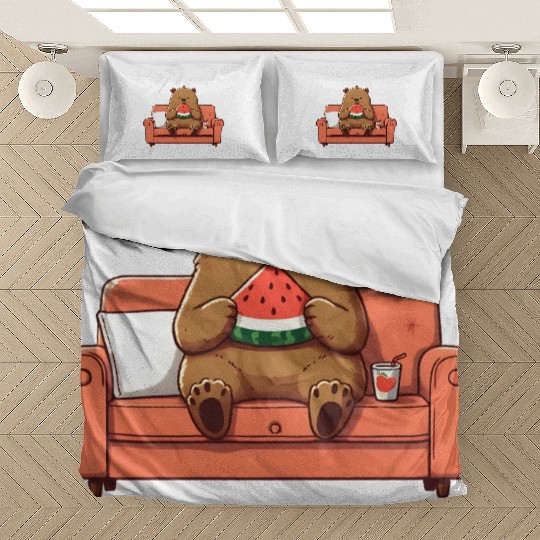 Cosy bear enjoying watermelon Bedding Sets