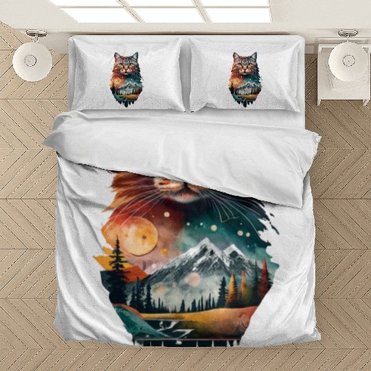 cat and a mountain natural scenery Bedding Sets