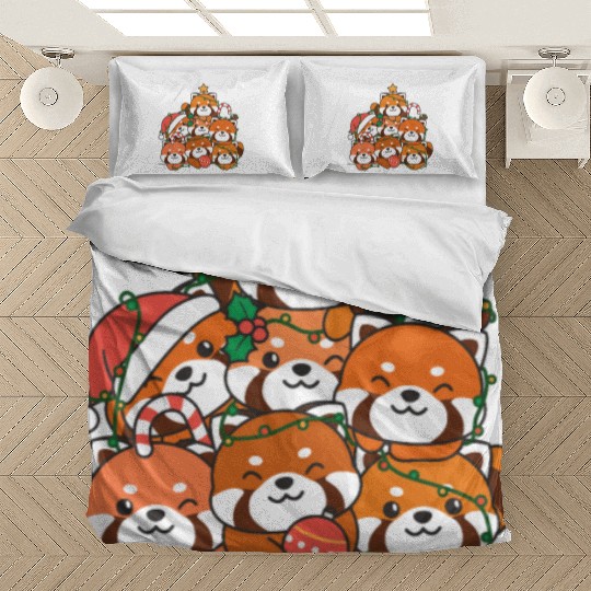 Red Panda Christmas Tree Funny Animal Bedding Sets
