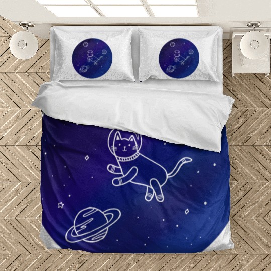 Doodle-Style Hand Drawn Space Cat Bedding Sets