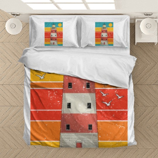 Retro full moon sea gift lighthouse Bedding Sets