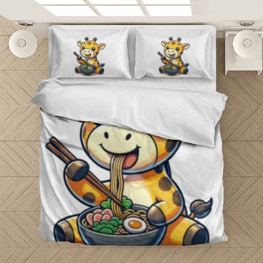 Cute Giraffe Eats Ramen Noodles Giraffe Ramen Bedding Sets