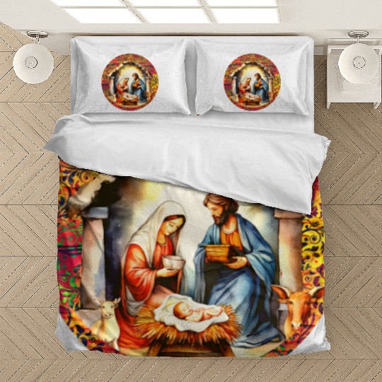 Nativity scene with Mary Joseph Baby Jesus Bedding Sets