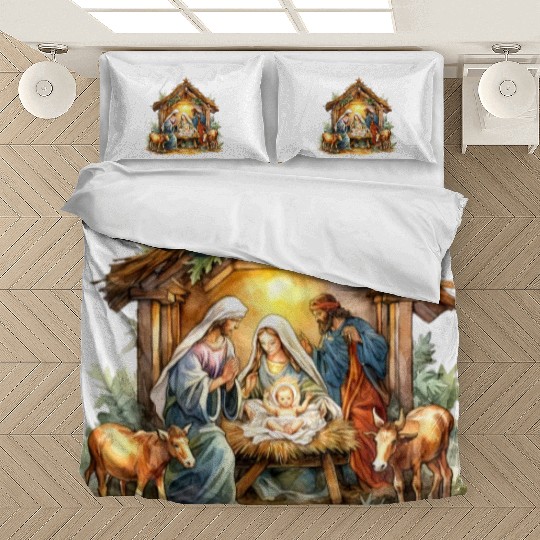 Nativity scene with Mary Joseph Baby Jesus Bedding Sets