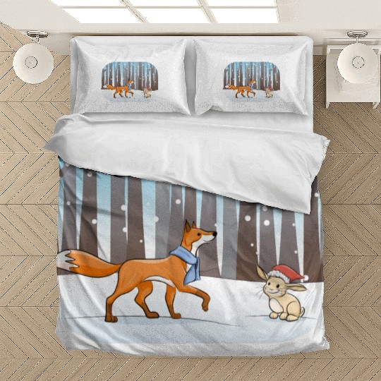 fox and rabbit in a winter forest Bedding Sets