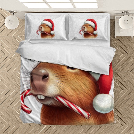 Festive capybara with candy cane Bedding Sets