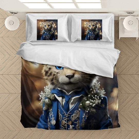 Cute Cheetah Cub Blue Eyes Tuxedo Cat Bedding Sets