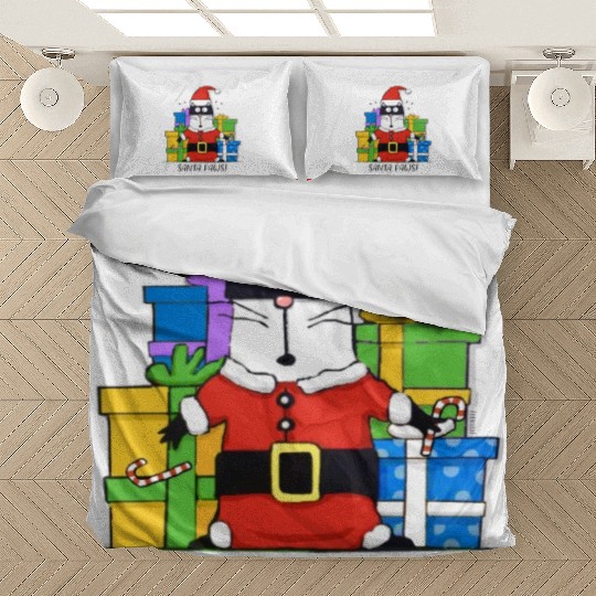 Surprised Cat Christmas Eve and Santa Paws Bedding Sets