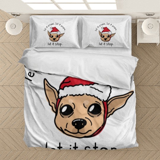 Festive Chihuahua with Santa Hat Bedding Sets