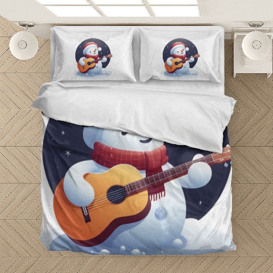 Snowman guitar in moonlight Bedding Sets
