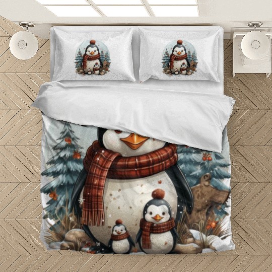 Adorable penguins in Christmas sweaters decorating Bedding Sets