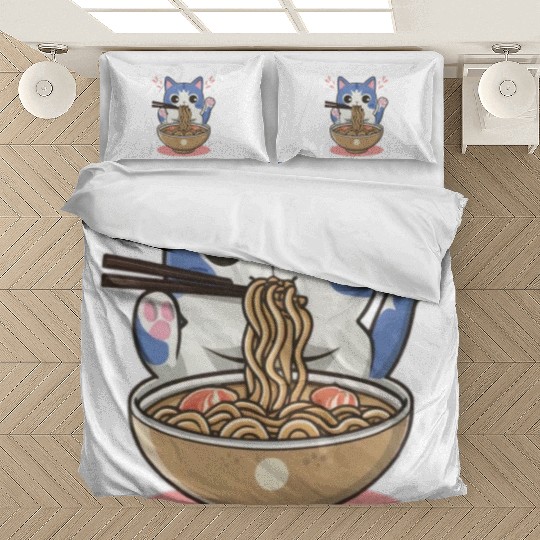 te cat ramen noodles neko kawaii funny Bedding Sets