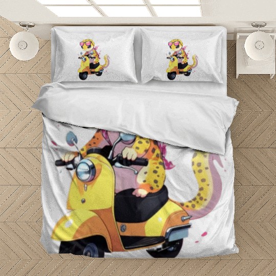 Leopard Gecko on Scooter Funny Lizard Biker Moped Bedding Sets