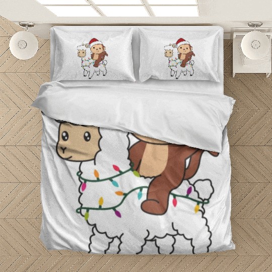 Monkey Lama Christmas Snow Winter Animals Bedding Sets