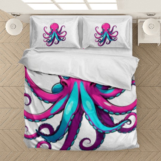A Cartoonish Octopus in a Playful Pose Bedding Sets