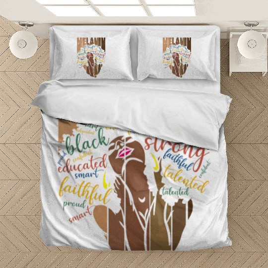 Melanin Powerful Words Afro Black Bedding Sets