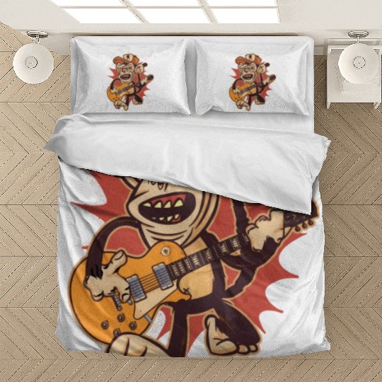 Retro Chimpanzee Guitar Player Graphic Bedding Sets
