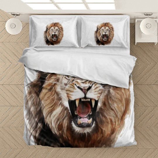 Roaring Lion Watercolor Painting Portrait Bedding Sets