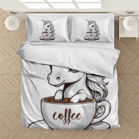 Cute Unicorn in Coffee cup Bedding Sets Design