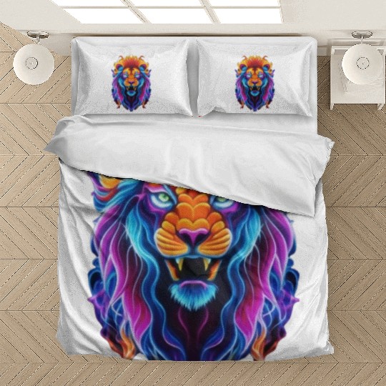 Roaring Spectrum: Colorful Lion Face Bedding Sets