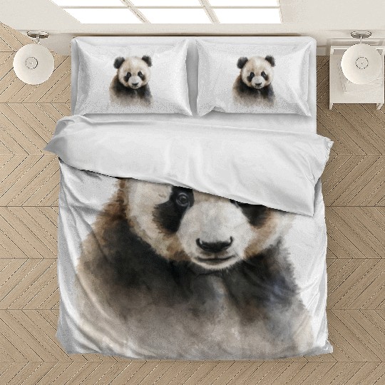 Panda Cute Bear Watercolor Painting Portrait Bedding Sets