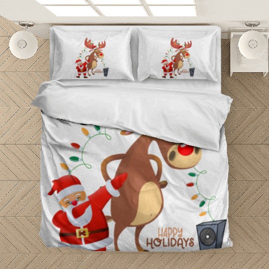 Christmas Lights Dabbing Santa Dancing Rudolph Bedding Sets