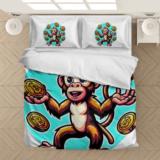 Bitcoin Juggling Monkey - Digital Art Bedding Sets
