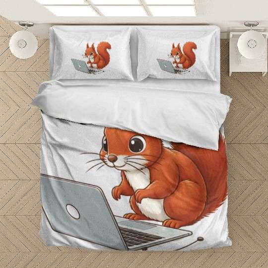 Squirrel on laptop Bedding Sets