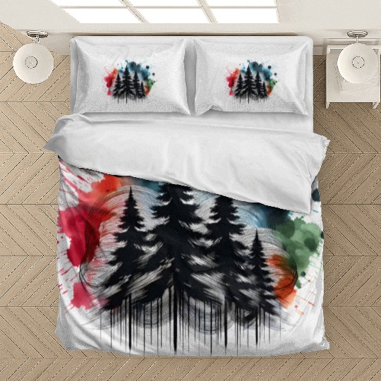 Abstract watercolor style mug with christmas trees Bedding Sets