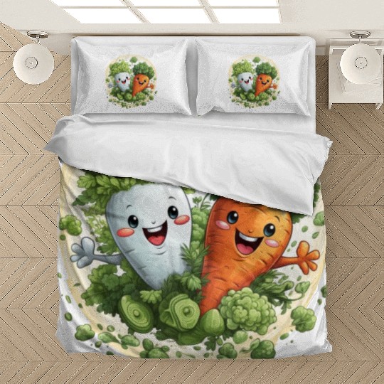 Cute kawaii carrot and a broccoli Bedding Sets