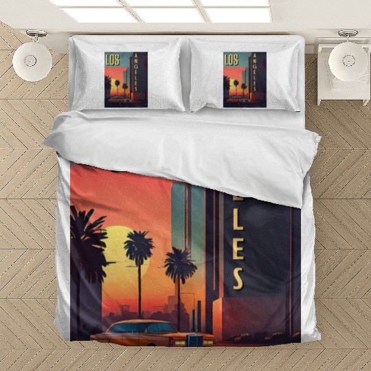 Vintage car in Hollywood Los Angeles Bedding Sets