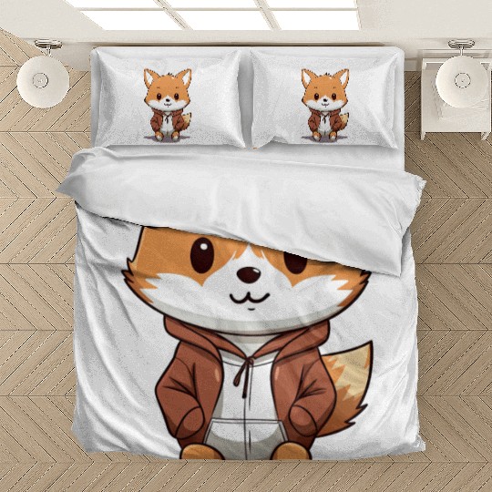 cute cartoon anime fox wearing Bedding Sets
