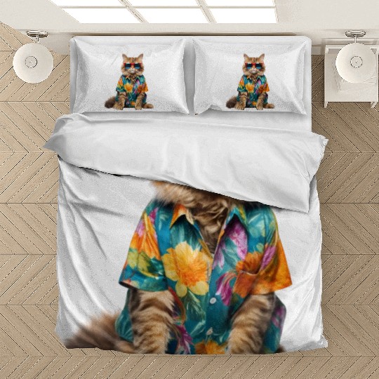 cool cat sitting relaxing wearing summer clothes Bedding Sets