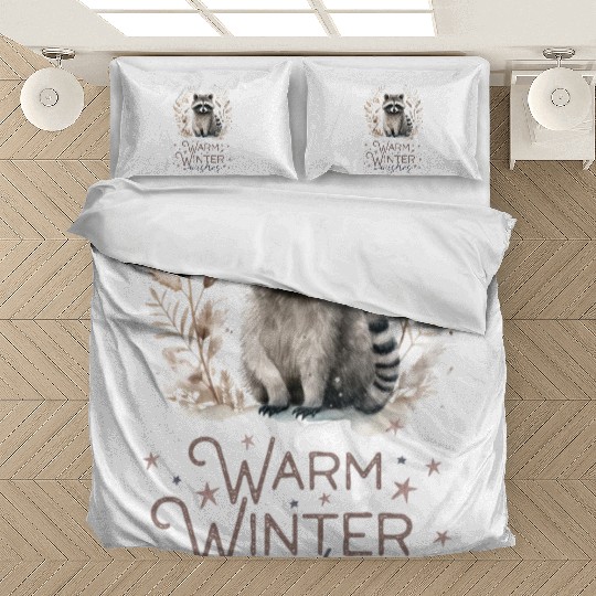 Cute Racoon Warm Winter Wishes Bedding Sets