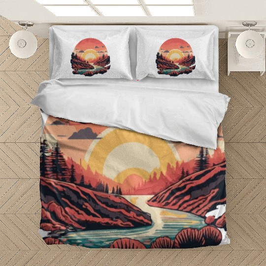 Simple Bedding Sets design, sun shining over the river.