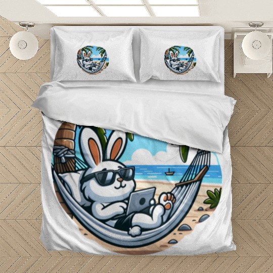 Bunny Beachside Office: Work and Waves Bedding Sets