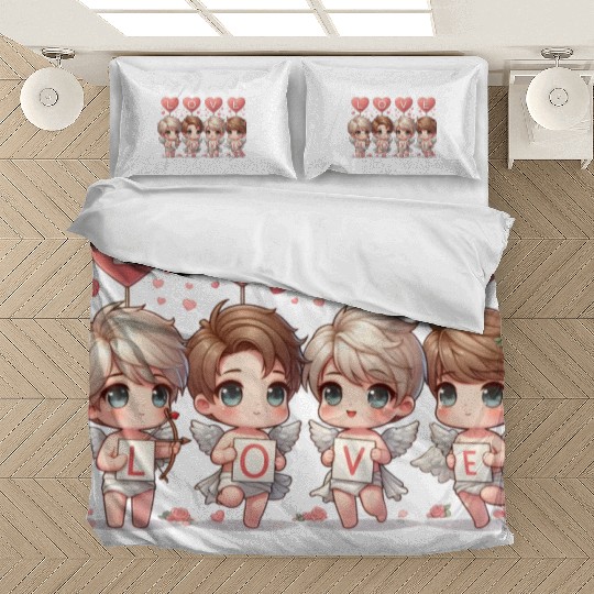 Cute Cupid Cherub Angel Low Poly Valentine's Bedding Sets