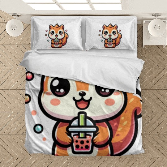 Kawaii Squirrel Bubble Tea Cute Animal Squirrel Bedding Sets