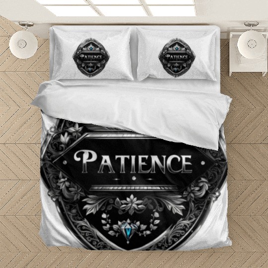 SILVER BLACK PATIENCE TEXT AI GENERATED Bedding Sets