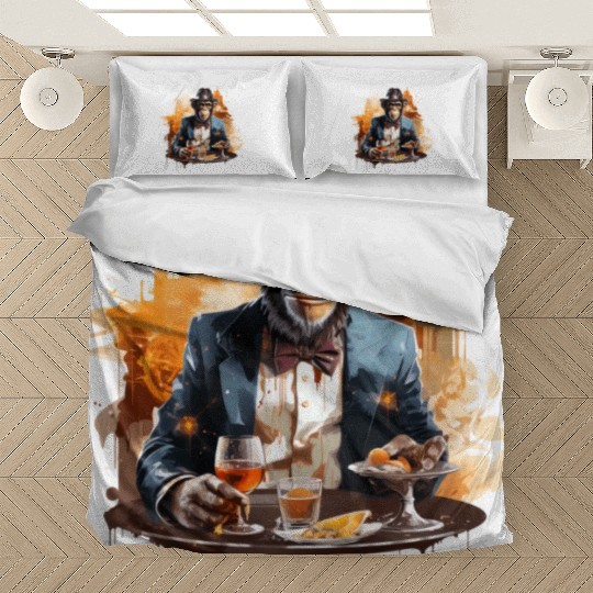 Cool Business Monkey with Drink Chimpanzee Bedding Sets
