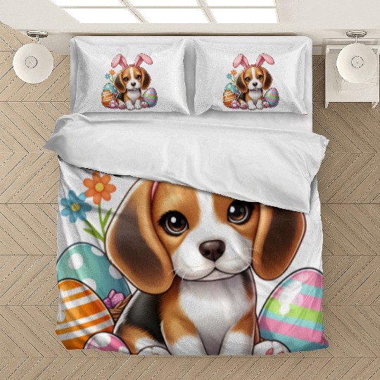 Beagle with bunny ears and easter eggs Bedding Sets