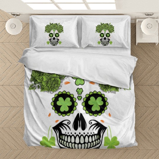 St Patrick's Day Dia De Los Muertos Shamrock Bedding Sets