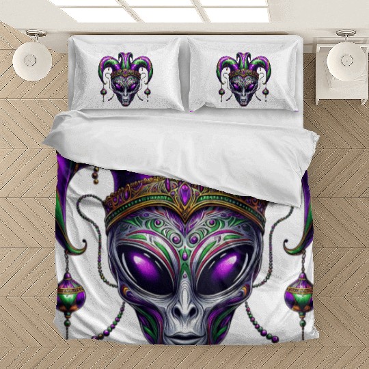 Mardi Gras alien with a fool's hat Bedding Sets