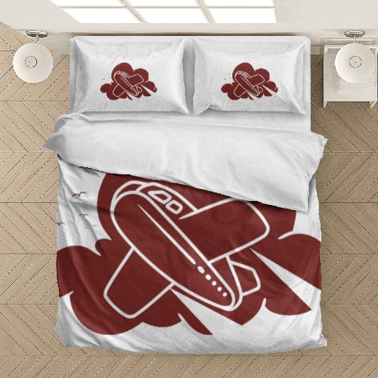 an airplane flying through the clouds Bedding Sets