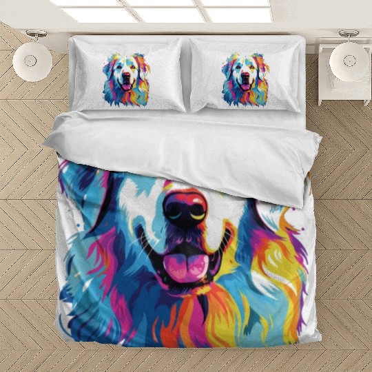 Watercolor Colorful Great Pyrenees Bedding Sets