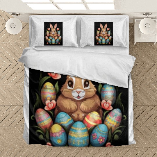 Easter Bunny Rabbit Colorful Eggs Easter Egg Hunt Bedding Sets