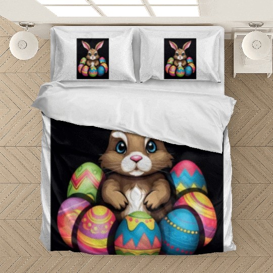 Easter Bunny Rabbit Colorful Eggs Easter Egg Hunt Bedding Sets